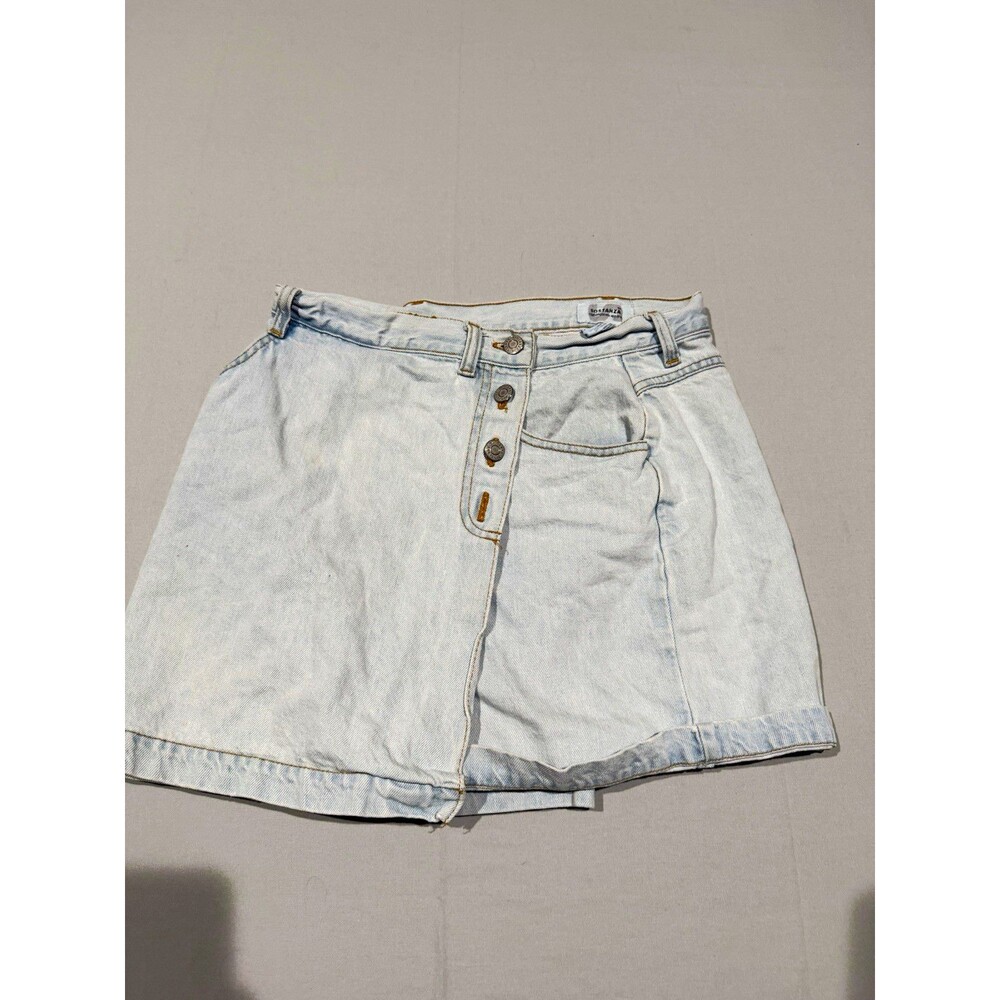 Sostanza Denim Skort Juniors Size 9 Light Blue Wash Cotton Wrap Front Mini